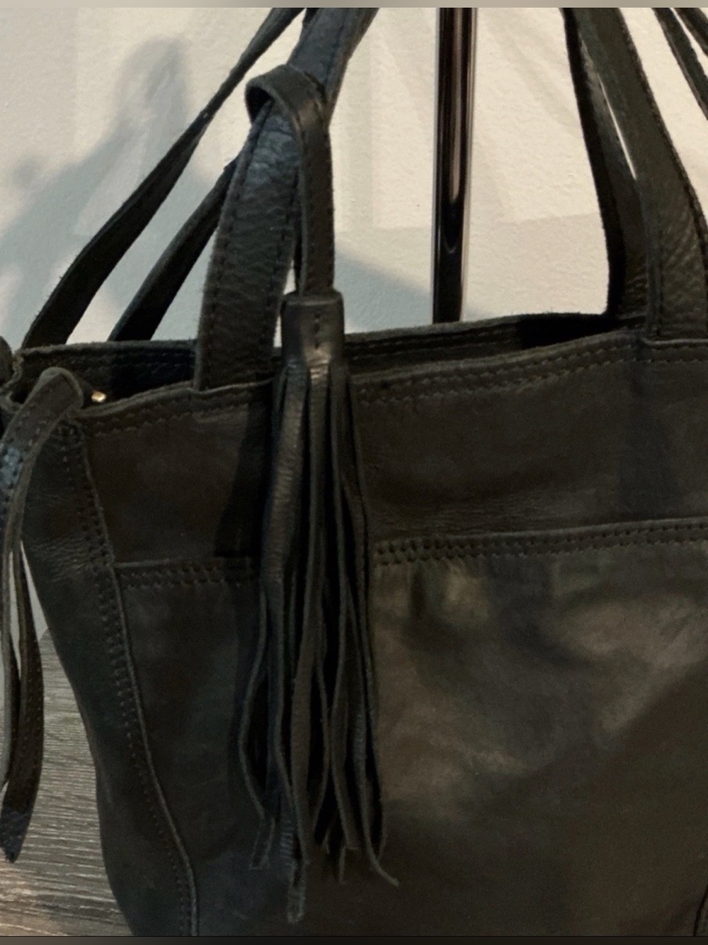 margot NY Anna Black Leather Shoulder Crossbody Bag Tote with Tassel Accent - Picture 3 of 9